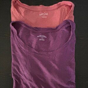 2 Eddie Bauer Short Sleeved shirts/1 Peachy coral /1 Raspberry purple - Size L